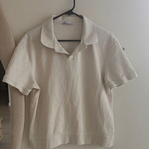 Zara Ribbed Short-Sleeve Polo Shirt - Cream